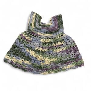 2t 3t handmade crochet toddler dress top. Multicolor purple, cream, periwinkle